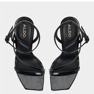 NWOB ALDO Black Strappy Women's square toe stiletto heels Sandals